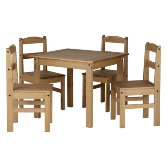 Pavia Wooden Dining Table With 4 Chairs In Natural Wax