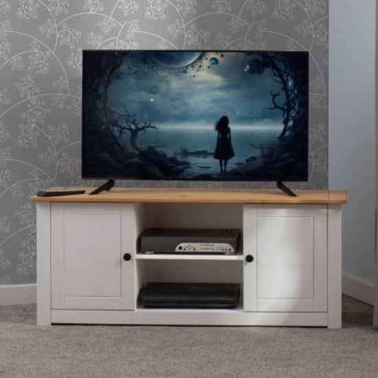 Pavia TV Stand With 2 Door 1 Shelf In White And Natural Wax