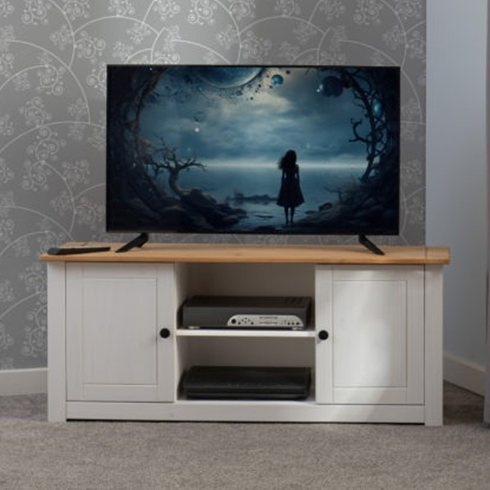 Read more about Pavia tv stand with 2 door 1 shelf in white and natural wax