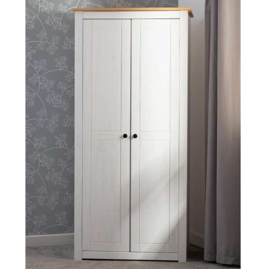 Product photograph of Pavia Wardrobe With 2 Doors In White And Natural Wax from Furniture in Fashion