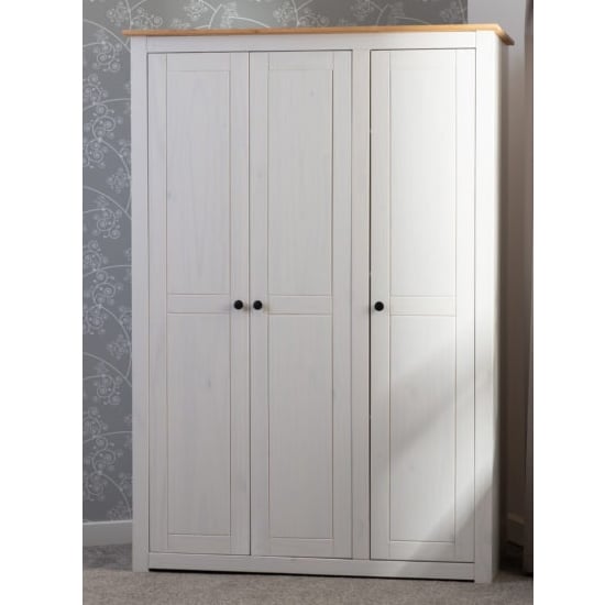 Product photograph of Pavia Wardrobe With 3 Doors In White And Natural Wax from Furniture in Fashion