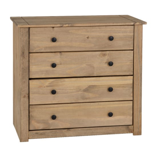 Product photograph of Prinsburg Wide Wooden Chest Of 4 Drawers In Natural Wax from Furniture in Fashion