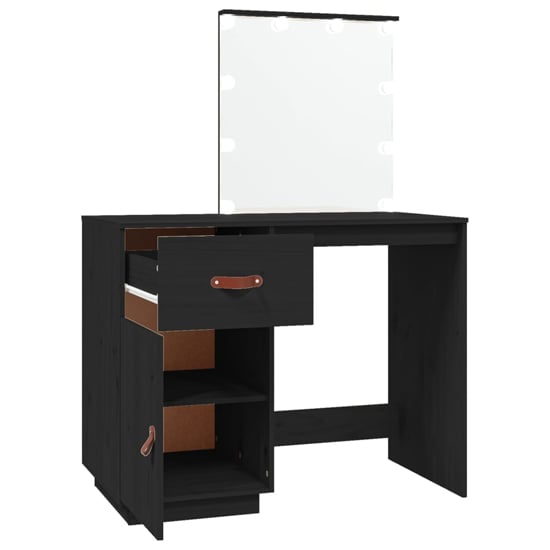 Panas Pinewood Dressing Table In Black With LED Lights_5