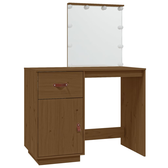 Panas Pinewood Dressing Table In Honey Brown With LED Lights