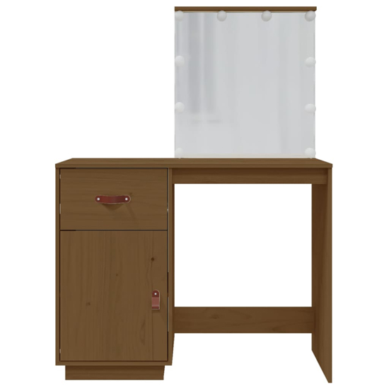 Panas Pinewood Dressing Table In Honey Brown With LED Lights