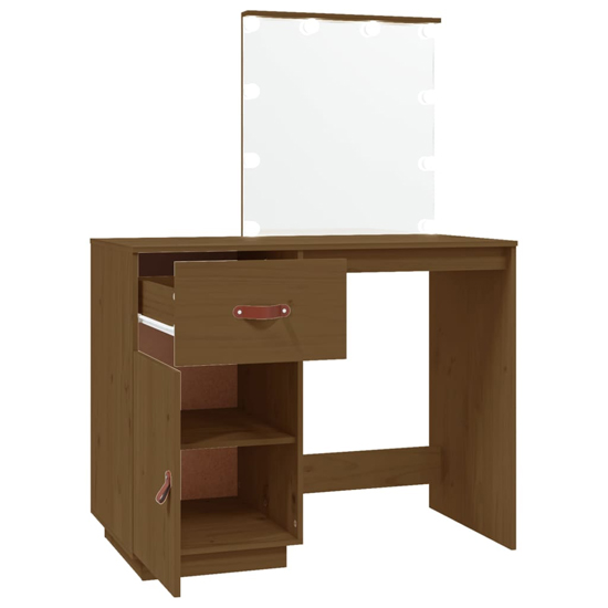 Panas Pinewood Dressing Table In Honey Brown With LED Lights