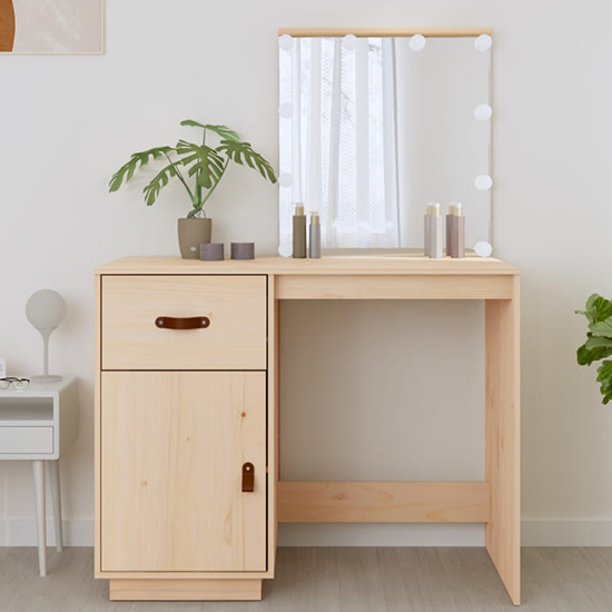 Panas Pinewood Dressing Table In Natural With LED Lights_2