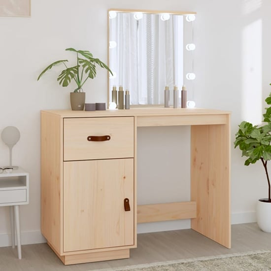 Panas Pinewood Dressing Table In Natural With LED Lights