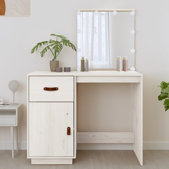 Panas Pinewood Dressing Table In White With LED Lights