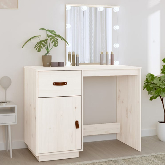 Product photograph of Panas Pinewood Dressing Table In White With Led Lights from Furniture in Fashion