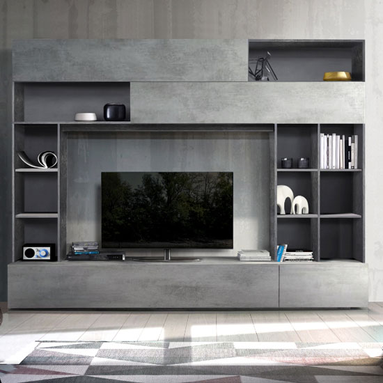 Product photograph of Pandora Large Entertainment Unit In Oxide And Cement Effect from Furniture in Fashion