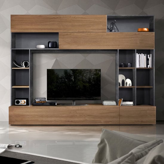 Photo of Pandora large entertainment unit in oxide and stelvio walnut