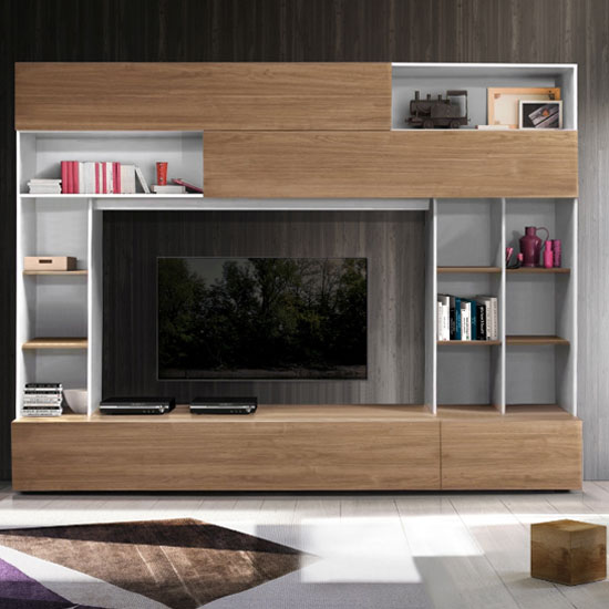 Product photograph of Pandora Large Entertainment Unit In White And Stelvio Walnut from Furniture in Fashion