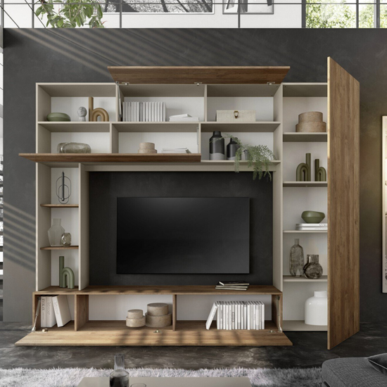 Pandora Wooden Entertainment Unit In Cashmere And Mercure Oak