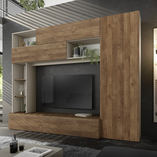 Pandora Wooden Entertainment Unit In Cashmere And Mercure Oak