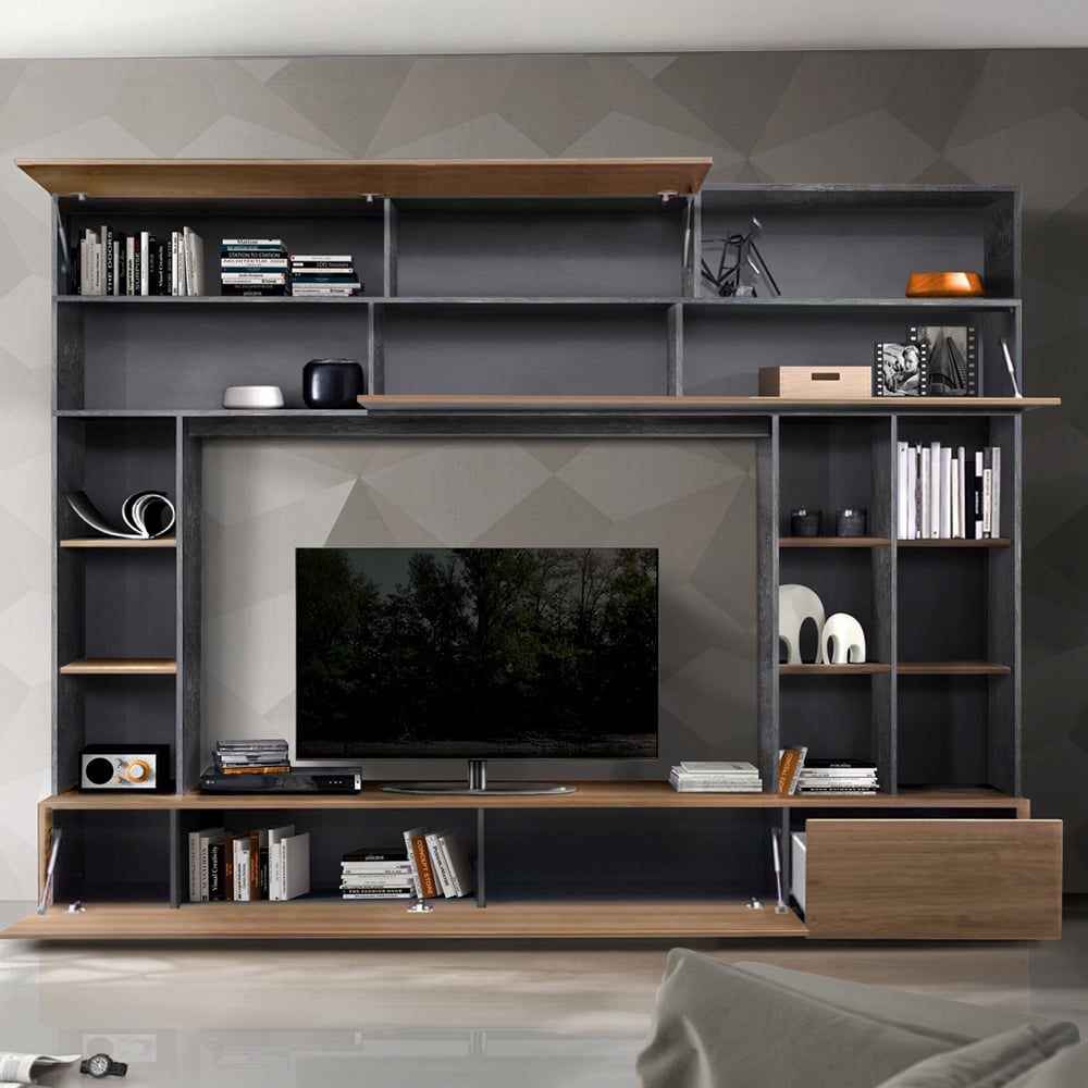 Pandora Wooden Entertainment Unit In Oxide And Stelvio Walnut