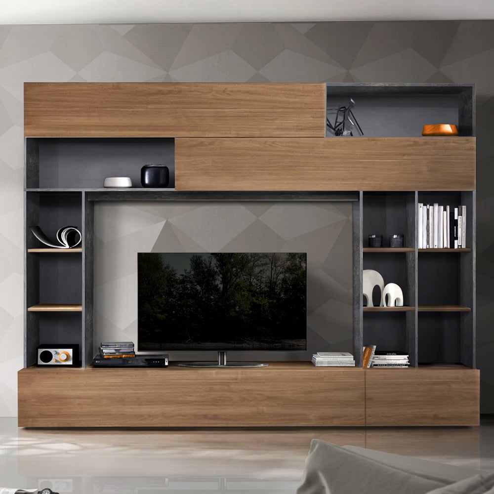 Pandora Wooden Entertainment Unit In Oxide And Stelvio Walnut
