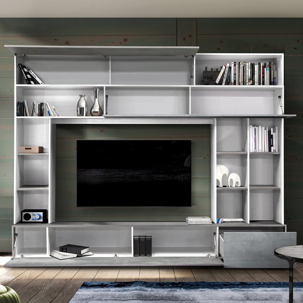 Pandora Wooden Entertainment Unit In White And Cement