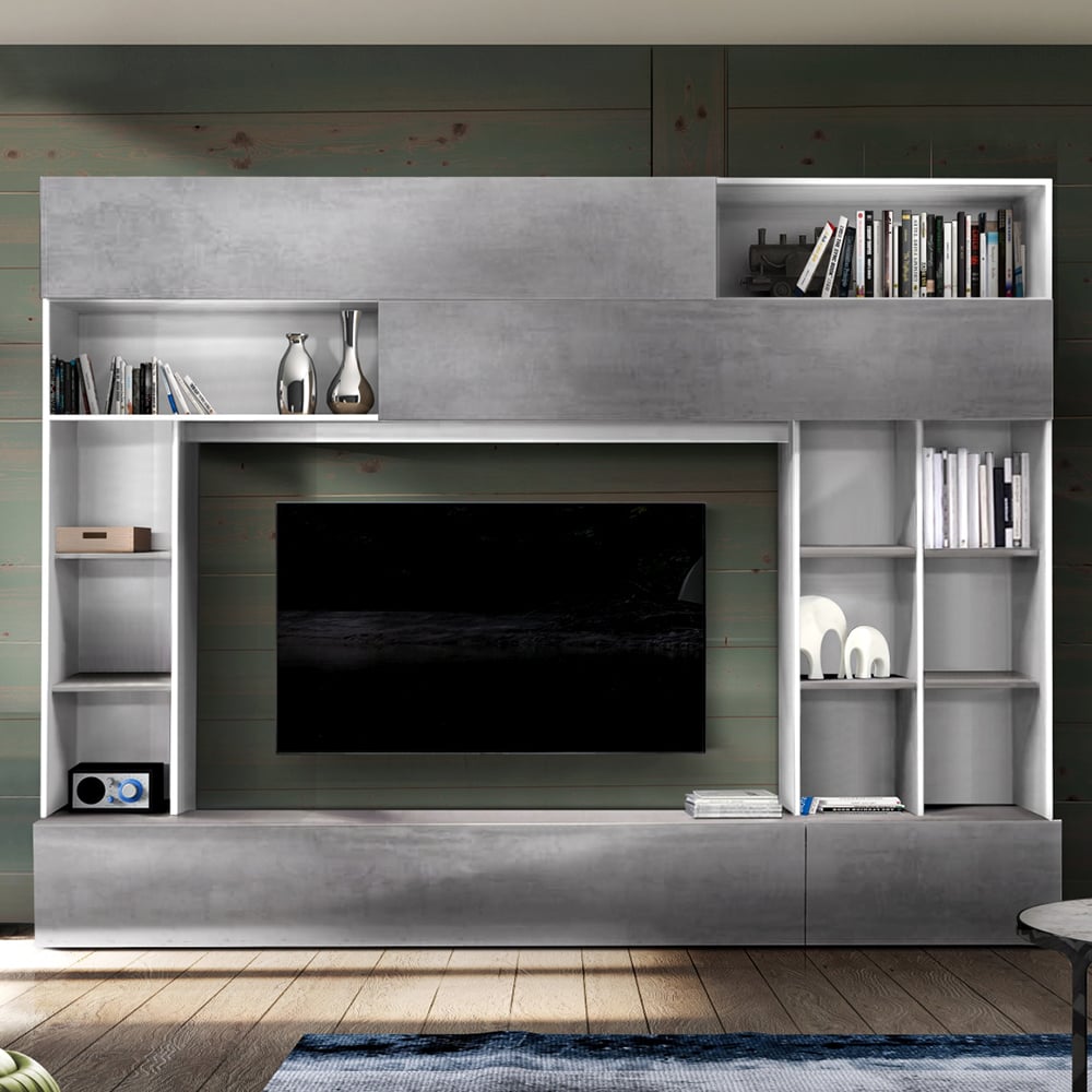 Pandora Wooden Entertainment Unit In White And Cement