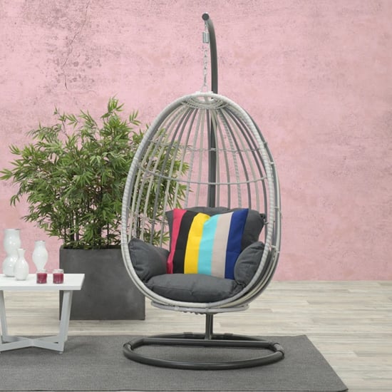 Read more about Paneya synthetic rattan hanging swing chair in cloudy grey