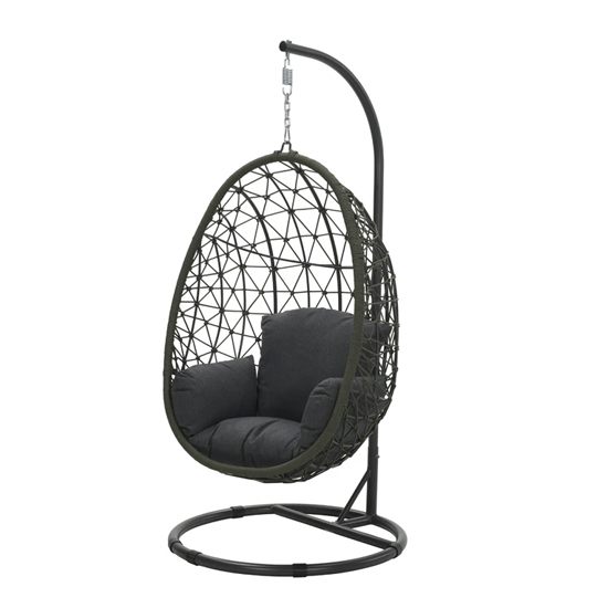 Paneya Synthetic Rattan Hanging Swing Chair In Rope Moss Green Furniture in Fashion