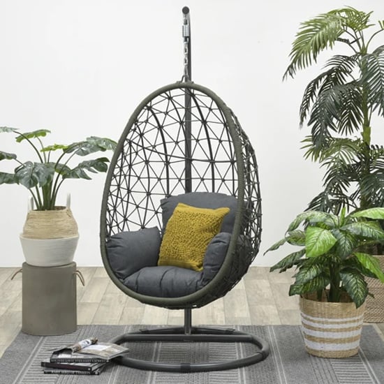 Product photograph of Paneya Synthetic Rattan Hanging Swing Chair In Rope Moss Green from Furniture in Fashion
