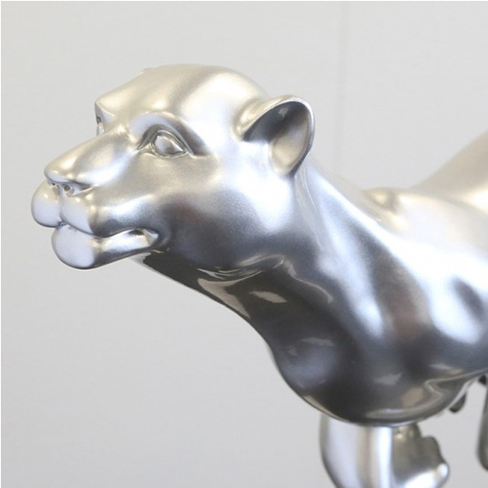 Panther Poly Marble Sculpture In Silver With Black Base Furniture in