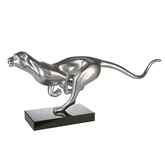 Panther Poly Marble Sculpture In Silver With Black Base Furniture in
