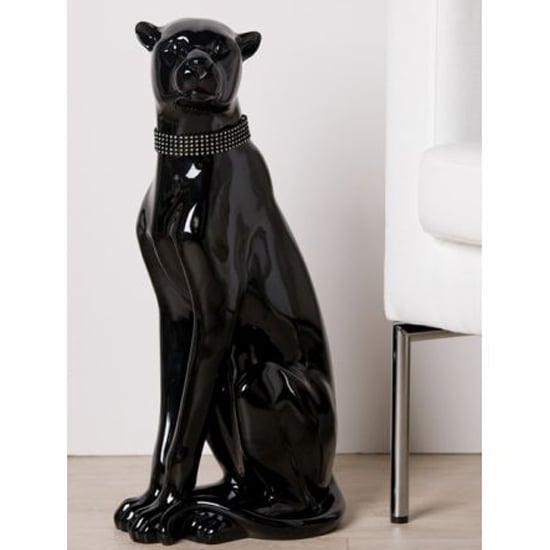 Photo of Panther poly sculpture in shiny black with diamonds