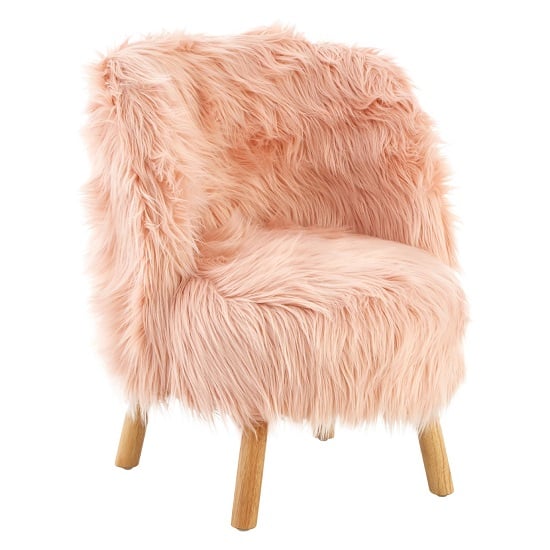Panton Childrens Chair In Pink Faux Fur With Wooden Legs_1