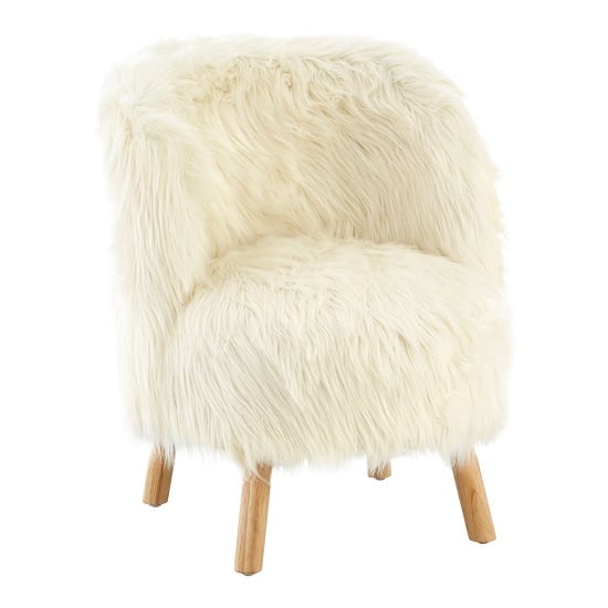 Panton Childrens Chair In White Faux Fur With Wooden Legs_1