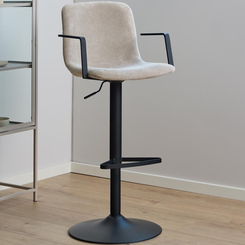 Paoli Beige Fabric Bar Chairs With Steel Base In Pair