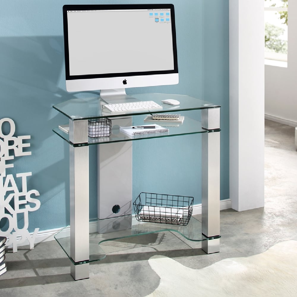 Read more about Paoli clear glass laptop desk with brushed aluminium frame
