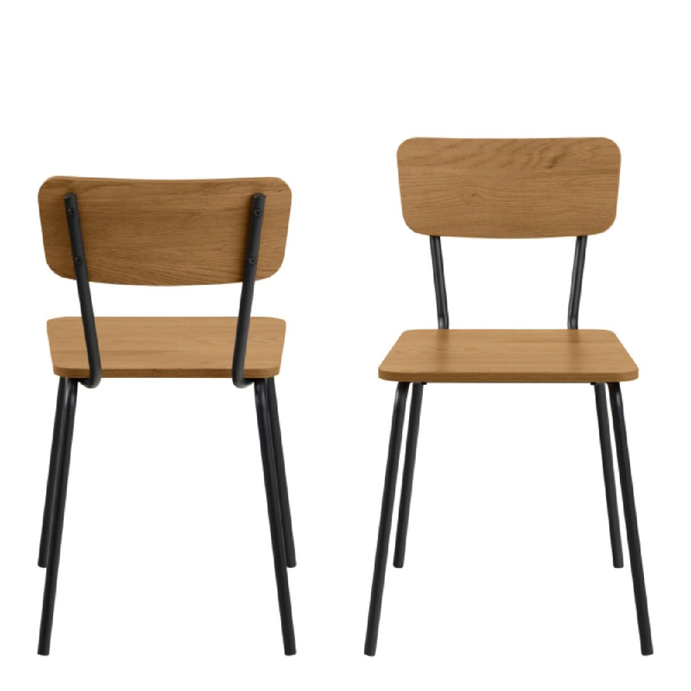 Paoli Oak Wooden Dining Chairs With Black Legs In Pair