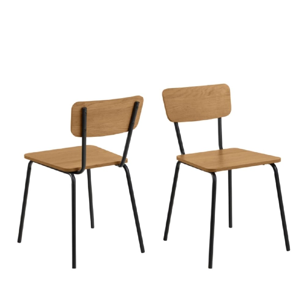Read more about Paoli oak wooden dining chairs with black legs in pair