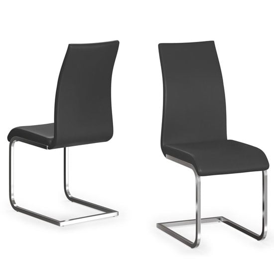 Read more about Parkend black leather dining chairs with chrome legs in pair