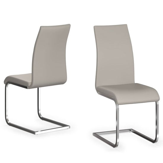 Read more about Parkend cream leather dining chairs with chrome legs in pair