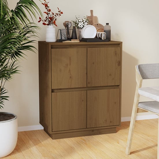 Photo of Paolo pinewood sideboard with 4 doors in honey brown