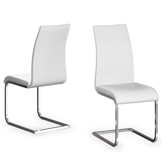 Read more about Parkend white leather dining chairs with chrome legs in pair