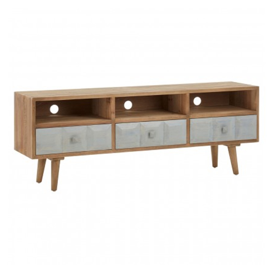 Papeka Wooden TV Stand With 3 Drawers In Natural And Whitewash