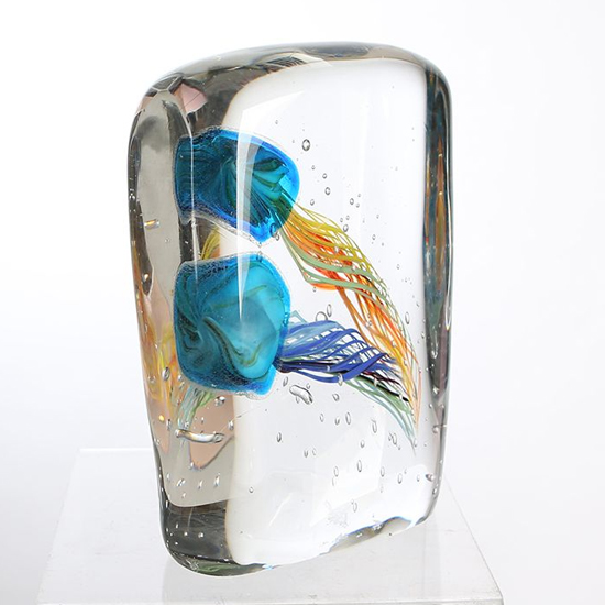 Paperweight Glass Medusa Design Sculpture In Blue And Orange