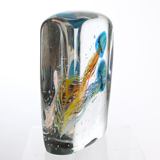Paperweight Glass Medusa Design Sculpture In Blue And Orange