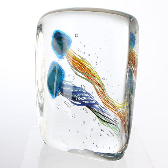 Paperweight Glass Medusa Design Sculpture In Blue And Orange