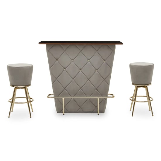 Product photograph of Paradise Wooden Bar Table With 2 Grey Velvet Stools from Furniture in Fashion