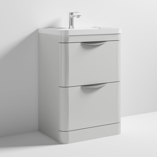 Read more about Paradox 60cm floor vanity with ceramic basin in gloss grey mist