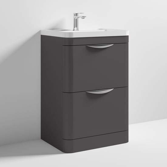 Read more about Paradox 60cm floor vanity with polymarble basin in gloss grey