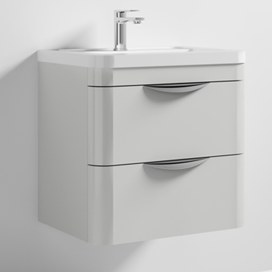 Read more about Paradox 60cm wall vanity with ceramic basin in gloss grey mist