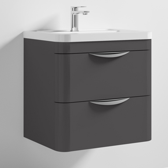 Read more about Paradox 60cm wall vanity with ceramic basin in gloss grey