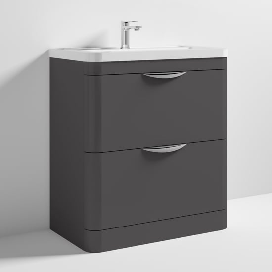 Read more about Paradox 80cm floor vanity with ceramic basin in gloss grey