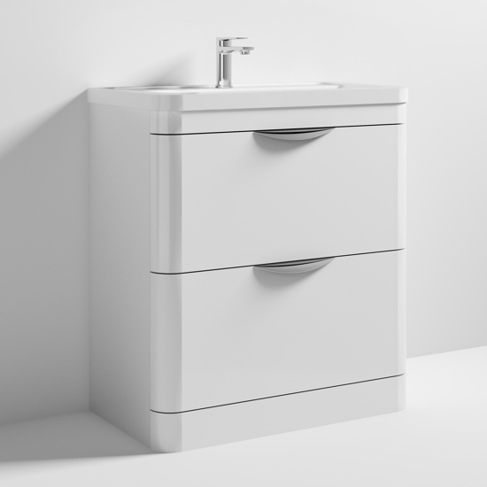 Read more about Paradox 80cm floor vanity with ceramic basin in gloss white